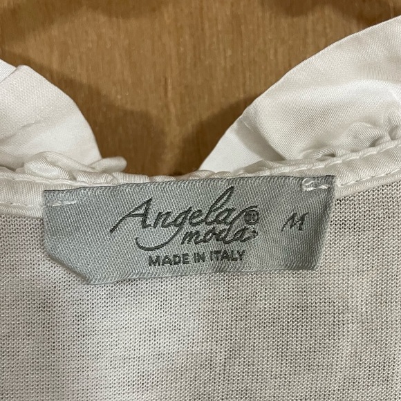 #107-ANGELA MODA-Made In Italy Pure Silk Floral Ruffle LongSleeve Blouse - Picture 4 of 5